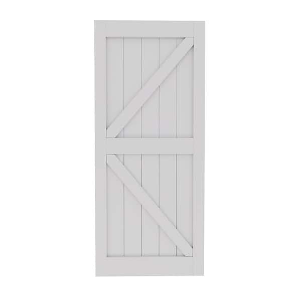 36 in. x 84 in. Paneled White Primed MDF British K Shape MDF Sliding Barn Door Slab without Hardware Kit