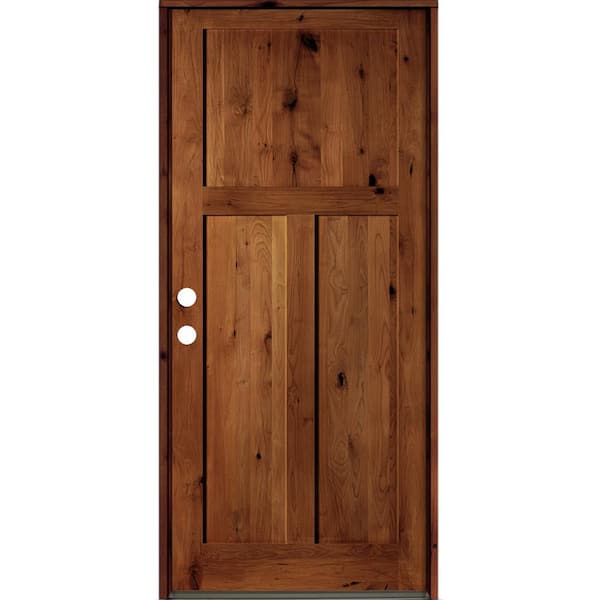Krosswood Doors 42 in. x 96 in. Rustic Knotty Alder 3-Panel Right-Hand/Inswing Red Chestnut Stain Wood Prehung Front Door