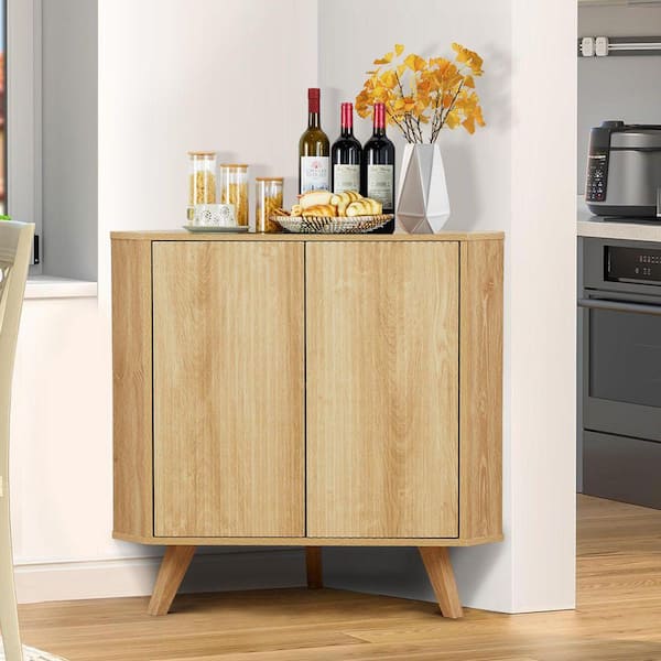 ATHMILE Natural 15.74 in. H Corner Storage Cabinet with Adjustable