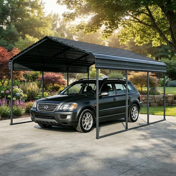Gray All-Weather 10 ft. W x 15 ft. D Heavy Duty Rust-Resistant Carport for Vehicles, Boats, Durable and Quick Assembly