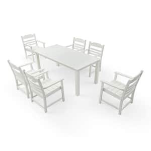 HIPS Patio Furniture Dining Chair and Table, 7-Pieces (6-dining chairs Plus 1-dining table) Backyard Conversation White