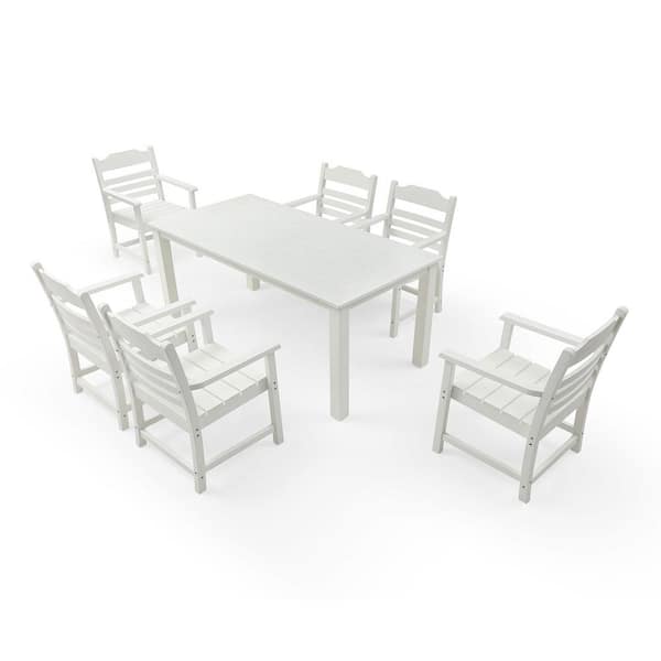 Unbranded HIPS Patio Furniture Dining Chair and Table, 7-Pieces (6-dining chairs Plus 1-dining table) Backyard Conversation White