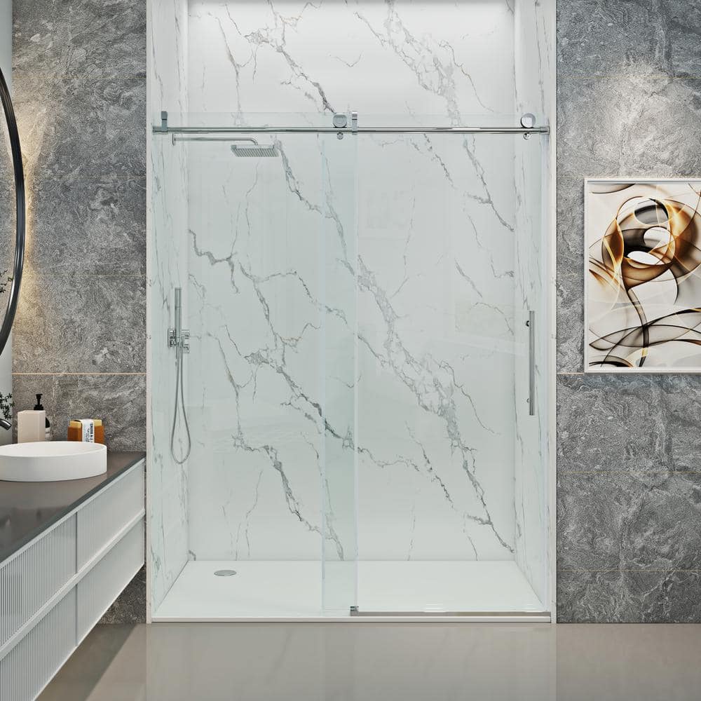 MCOCOD 60 in. W x 76 in. H Single Sliding Frameless Soft Close Shower
