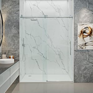 60 in. W x 76 in. H Single Sliding Frameless Soft Close Shower Door in Chrome with 3/8 in.(10 mm) Clear Glass