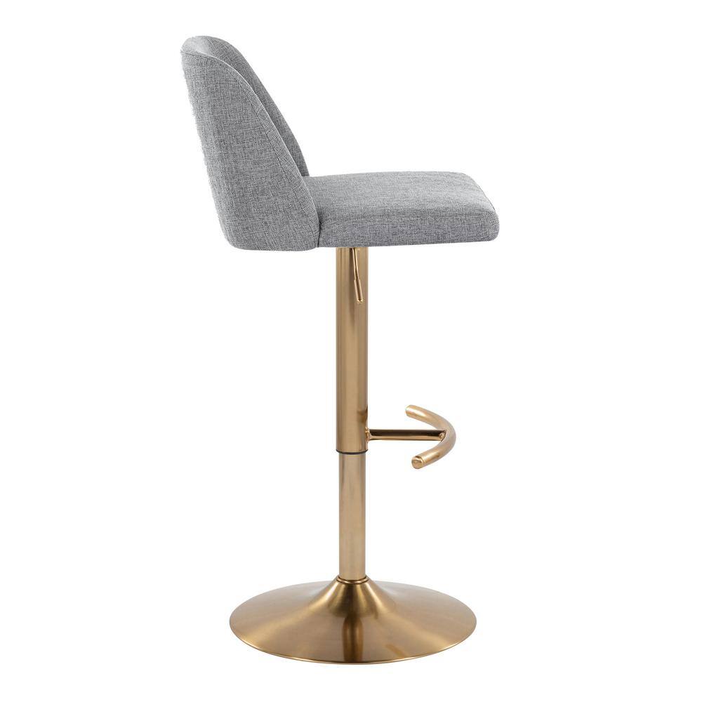 Toriano Gray Fabric and Gold Metal Adjustable Swivel Barstools, Set of 2