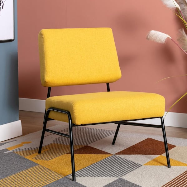 Aoibox 29.7 in. D x 26.5 in. W x 31.8 in. H Wire Metal Frame Linen Slipper Chair, Armless Accent Chair Lounge Chair, Yellow