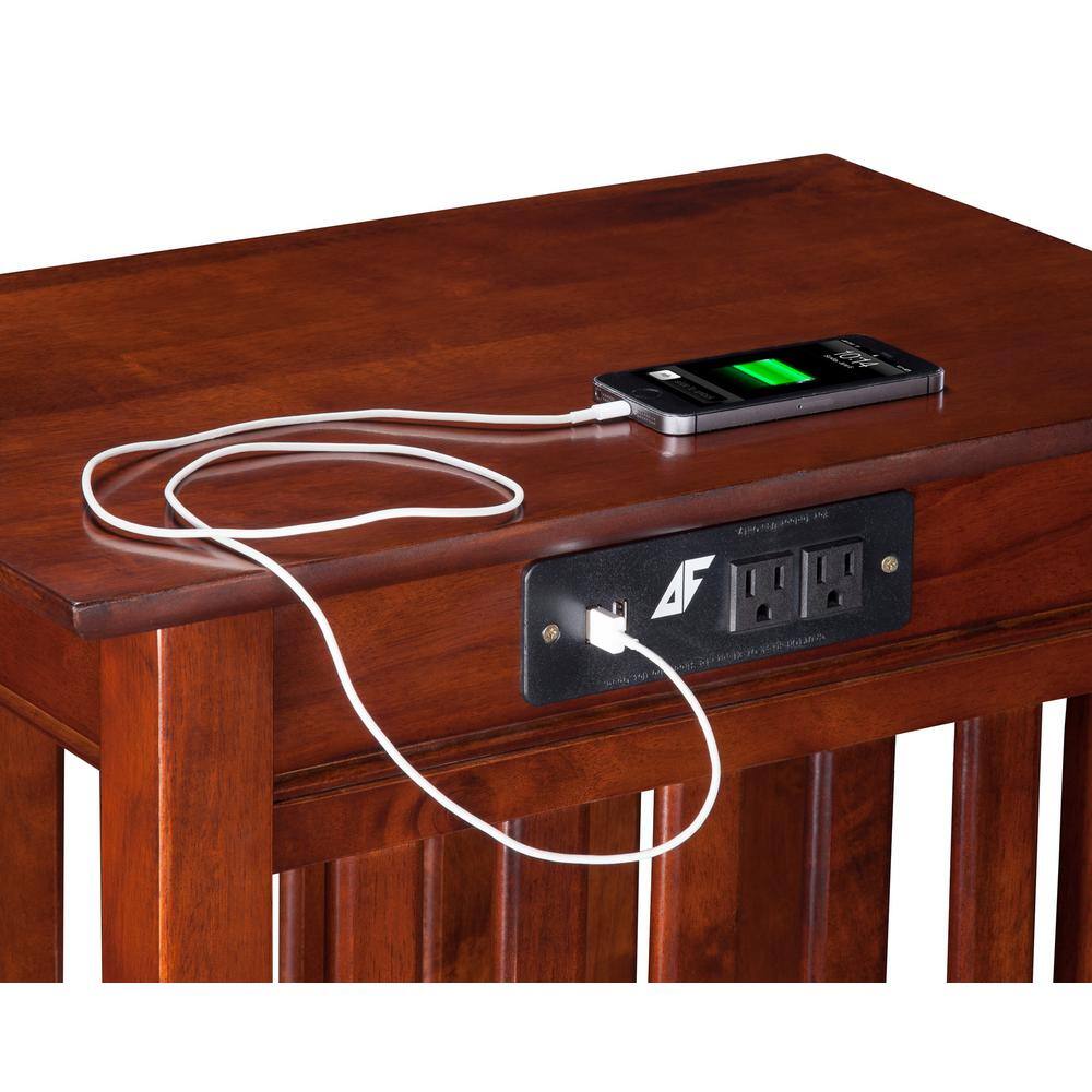 Walnut Brown Solid Hardwood Side Table Set with USB Charger