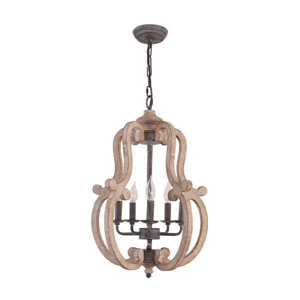Bella Depot 5-Light Wood Modern Farmhouse Weathered Adjustable Chandelier Candle Style Pendant