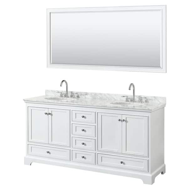 Marble Vanity Top In White Carrara, 70 Inch Double Sink Vanity
