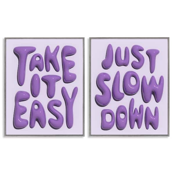 Stupell Industries Slow Down Take It Easy by Victoria Barnes 2 Pieces Gray Framed Typography Giclee Art Print 20 in. x 16 in.