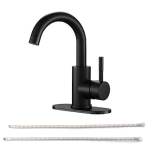 Single-Handle Single Hole Vessel Bathroom Faucet,Small Wet Bar Faucet with Deck Plate and Hose in Black