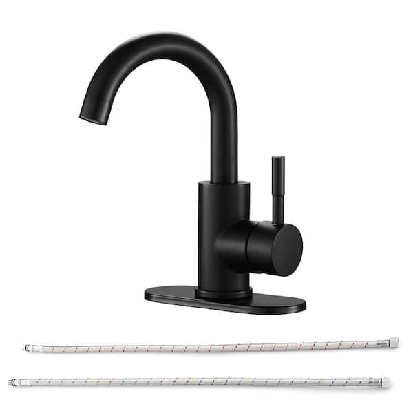 LORDEAR Single-Handle Single Hole Vessel Bathroom Faucet,Small Wet Bar Faucet with Deck Plate and Hose in Black