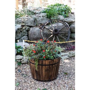 23 in. Dia x 17 in. H Brown Wooden Large Round Whiskey Barrel Planter