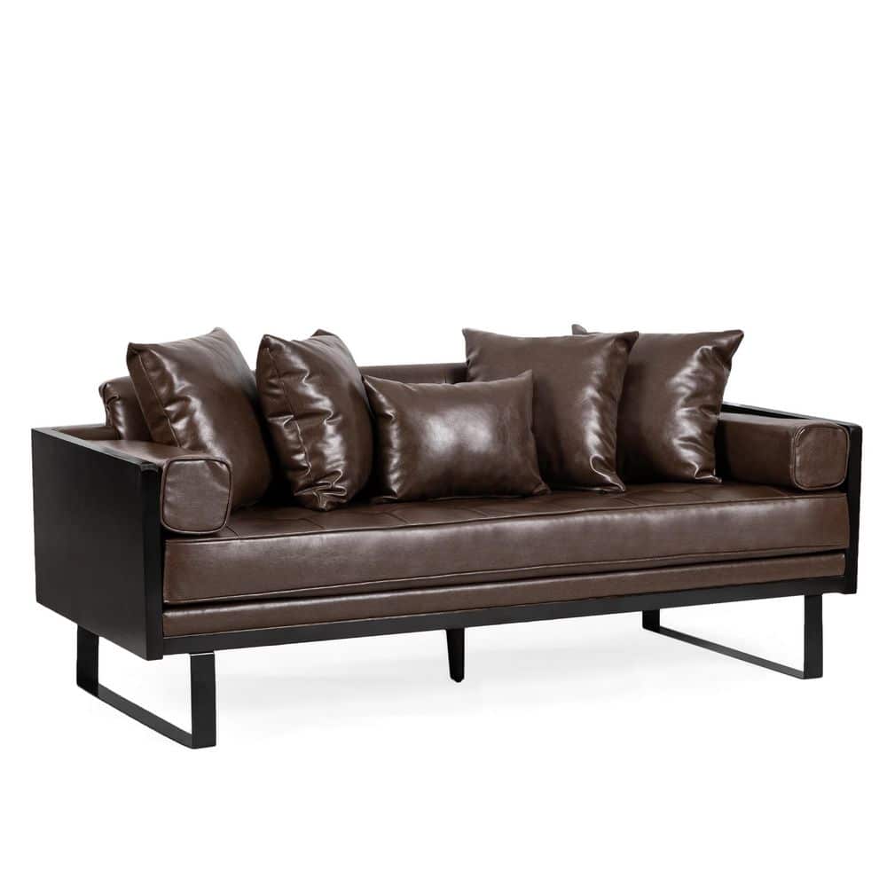 Noble House Gould 2Seat Dark Brown and Black Faux Leather Oversized