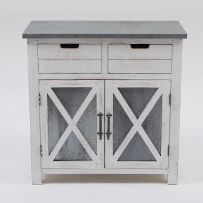 Rustic White Wood and Metal Storage Cabinet