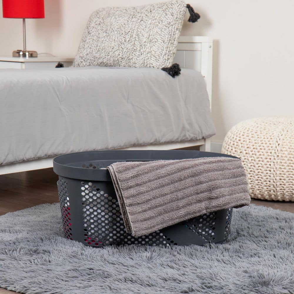 Gray Plastic Ventilated Laundry Hampers Set of 2