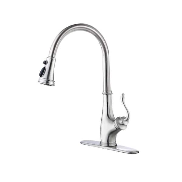18 in. Single-Handle High Arc Pull Down Sprayer Kitchen Faucet with Sprayer in Brushed Nickel, 360° Spout Swivel