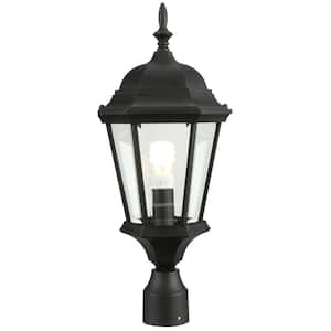 Welbourne Collection 1-Light Textured Black Clear Beveled Glass Traditional Outdoor Post Lantern Light