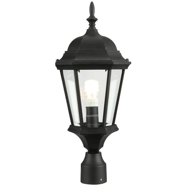 Progress Lighting Welbourne Collection 1-Light Textured Black Clear Beveled Glass Traditional Outdoor Post Lantern Light
