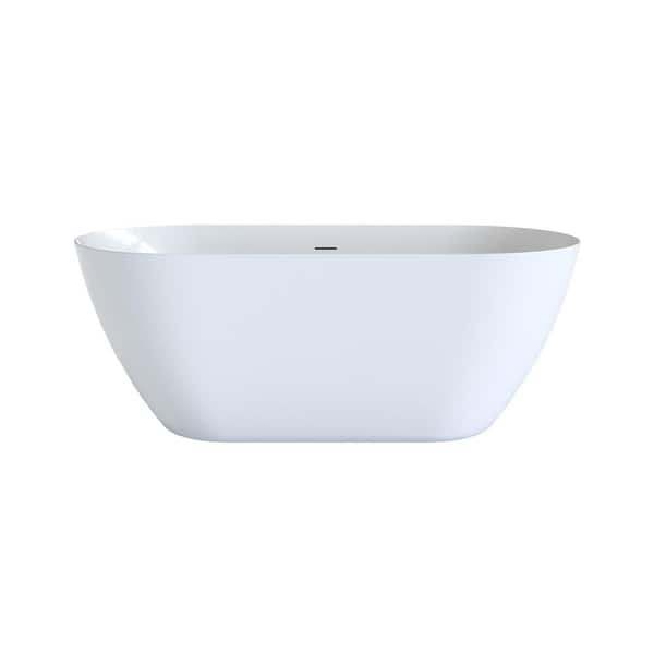 55.12 in. x 28.74 in. Deep Soaking Acrylic Freestanding Bathtub with Center Drain in Glossy White