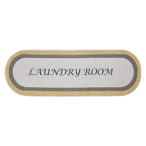 Laundry Room Gray-Gold 1 ft 8 in. x 4 ft 11 in. Cotton Oval Runner Rug