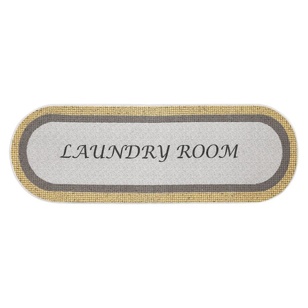 SUSSEXHOME Laundry Room Gray-Gold 1 ft 8 in. x 4 ft 11 in. Cotton Oval Runner Rug