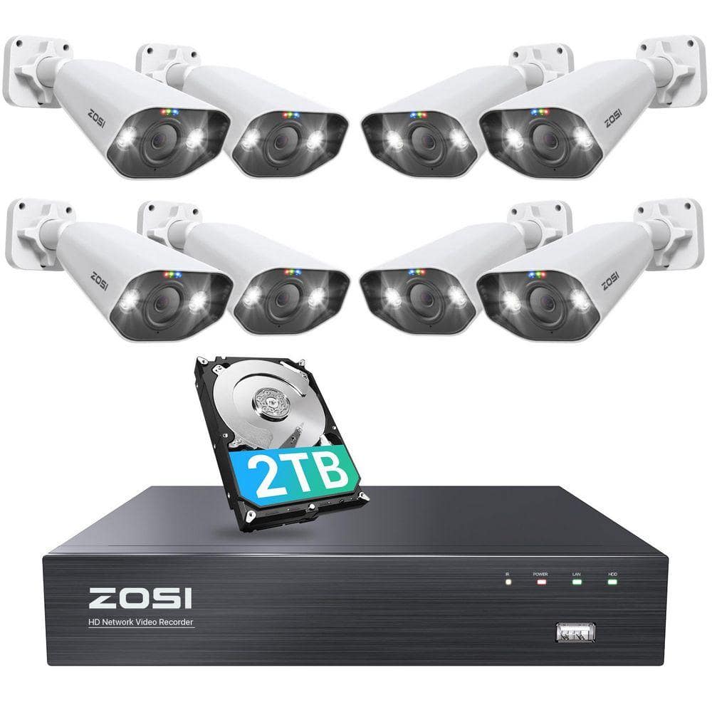 ZOSI 8-Channel 8MP PoE 2TB NVR Security Camera System with 8 Wired