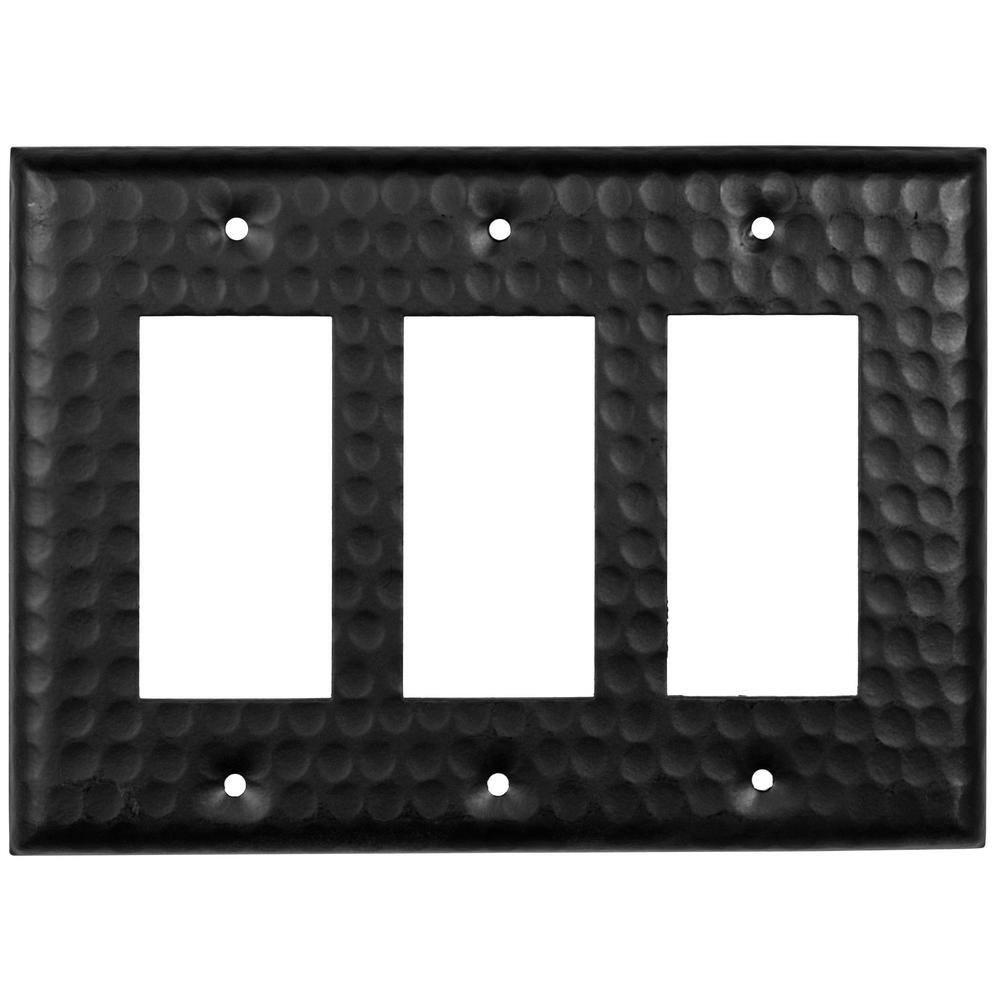Matte Black Hand Hammered 3-Gang Rocker Aluminum Wall Plate