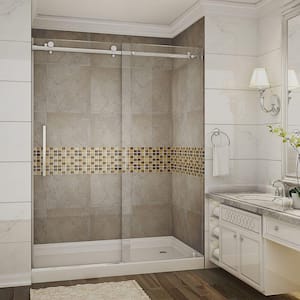 Moselle 60 in. x 77-1/2 in. Completely Frameless Sliding Shower Door in Chrome with Right Base