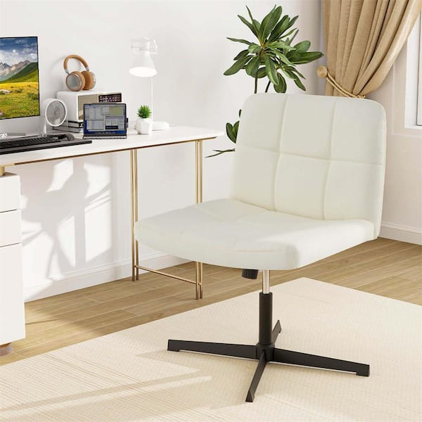 Costway Faux Leather and Foam Cushioned Ergonomic Guest Chair in Beige with No Arms