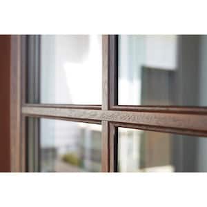 36 in. x 80 in. Right-Hand 4 Lite Clear Glass Milk Chocolate Stain Fiberglass Prehung Front Door with Brickmould