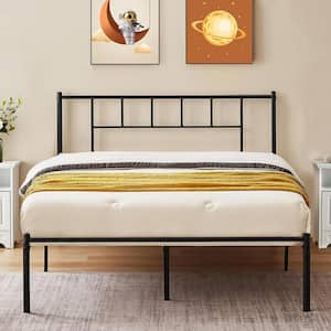 Black Metal Frame with Headboard and Footboard Full Platform Bed with Storage No Box Spring Needed Simple Design Bed