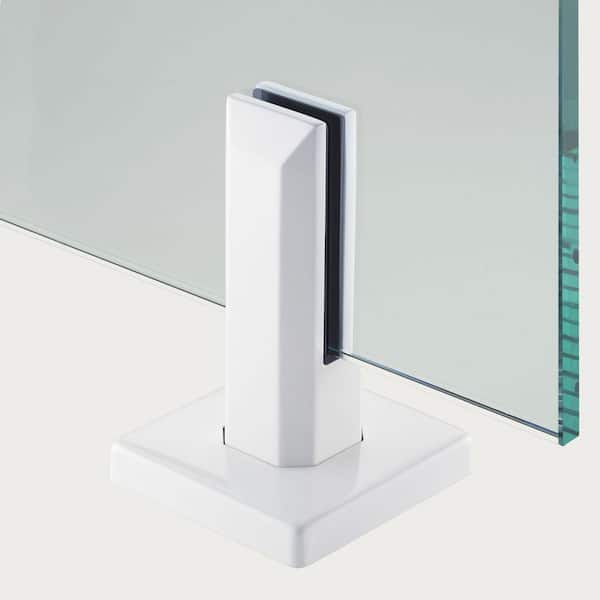 3.8 in. x 3.8 in. x 6.3 in. White Stainless Steel Square Baseplate Glass Railing Spigot for 1/2 in. Glass Thickness