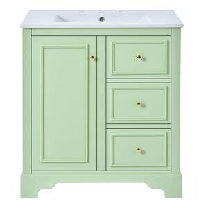 30 in. Freestanding Bath Vanity Cabinet in Green with White Ceramic Basin Top, 3 Drawers and Adjustable Shelves