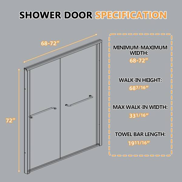 Zeafive KTL 68 to 72 in. W x 72 in. H Double Sliding Shower