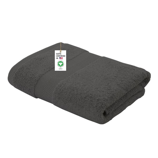Delara Feather Touch Quick Dry 30 in. x 58 in. Sharkskin Grey Solid 100% Organic Cotton 650 GSM Single Bath Towel