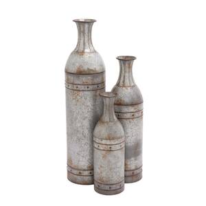 Grey Metal Farmhouse Decorative Floor Vase (Set of 3)