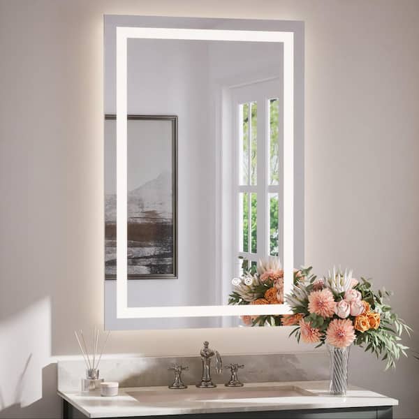 24 in. W x 36 in. H Rectangular Frameless with Frontlit & Backlit Anti-Fog LED Mirro Wall Mount Bathroom Vanity Mirror