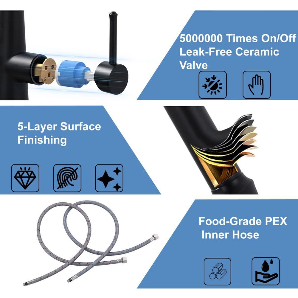 Matte Black Stainless Steel Pull-Down Kitchen Faucet with Spray