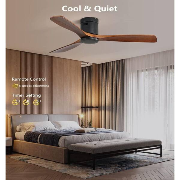 Runesay 52 in. Low Profile Ceiling Fan 3 Carved Wood Fan Blade Noiseless  Reversible Motor Remote Control without Light in Brown CFBR52143-11235 -  The Home Depot