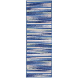 Whimsicle Blue Multicolor 2 ft. x 8 ft. Geometric Contemporary Kitchen Runner Area Rug