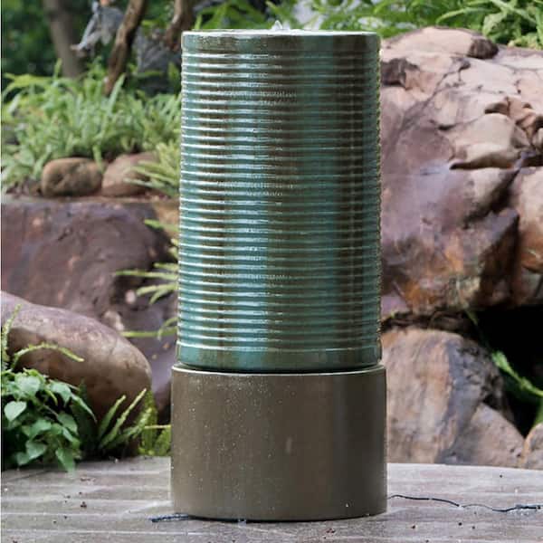 AUTMOON 43 in. Modern Cylinder Fountain Cement Zen Water Feature for Patio and Backyard