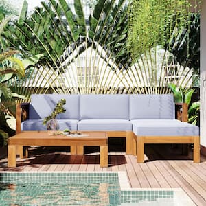 5-Piece Solid Wood Patio Conversation Set with Gray Cushions