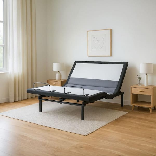 Best Base with Lumbar and Audio Gray Metal Frame King Platform Bed with Wireless Remote and Massage