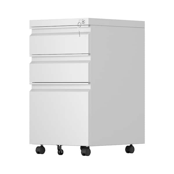 Kaikeeqli 14.5 in. W x 24 in. H x 17 in. D Steel Mobile File Cabinet with 3-Drawer,Rolling Storage Freestanding Cabinet in White