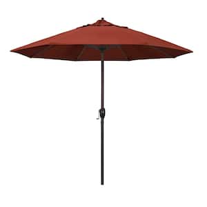 9 ft. Bronze Aluminum Pole Market Aluminum Ribs Auto Tilt Crank Lift Patio Umbrella in Terracotta Sunbrella