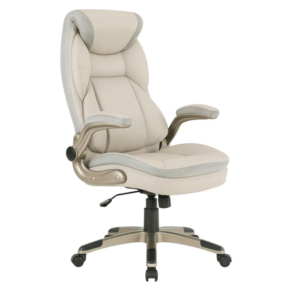 Serta Essentials Faux Leather Low-Back Office Chair with Back Mesh, Cream