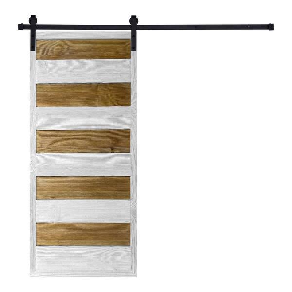 AIOPOP HOME Artisan Series Color Contrast Stripes 80 in. x 24 in. Natural Pine Wood Finished Sliding Barn Door with Hardware Kit