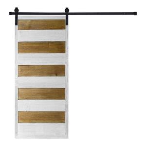 Artisan Series Color Contrast Stripes 84 in. x 24 in. Natural Pine Wood Finished Sliding Barn Door with Hardware Kit