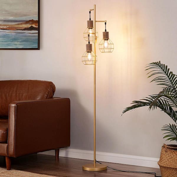 EDISHINE 65 in. Gold Industrial 3-Light Standard Smart Dimmable